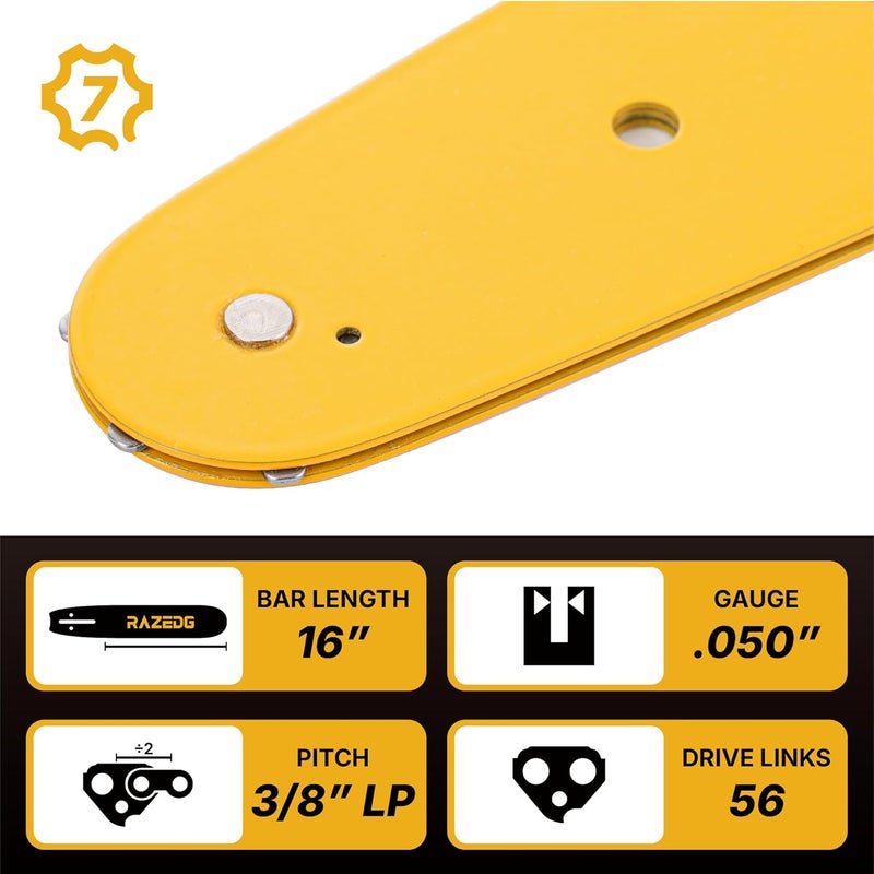RazEdg 16 Inch Chainsaw Bar and Carbide Chain Combo, 3/8" LP Pitch, 050" Gauge, 56 Drive Links, Fits Echo, Poulan, Craftsman, Ryobi, Greenworks and More (1 bar + 1 carbide chain) - Image 2